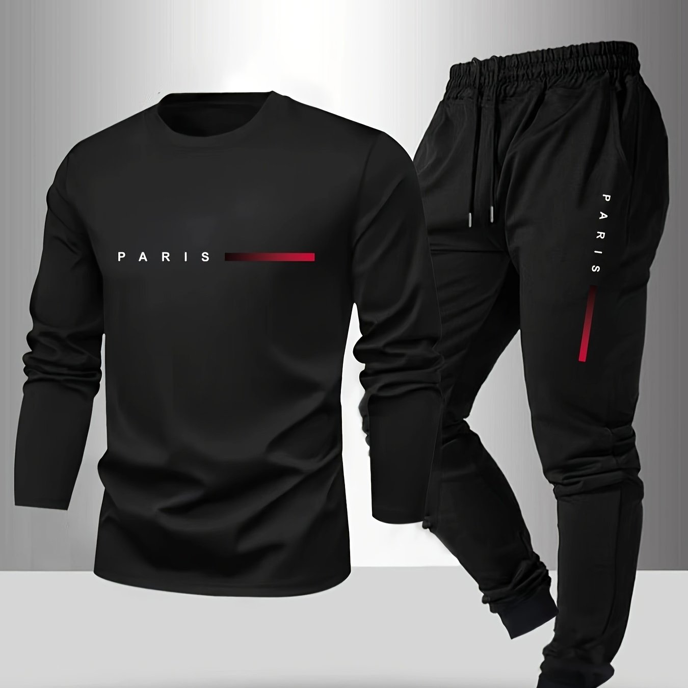 PARIS Men's Tracksuit - Red Shirt &amp; Black Jogger Pants