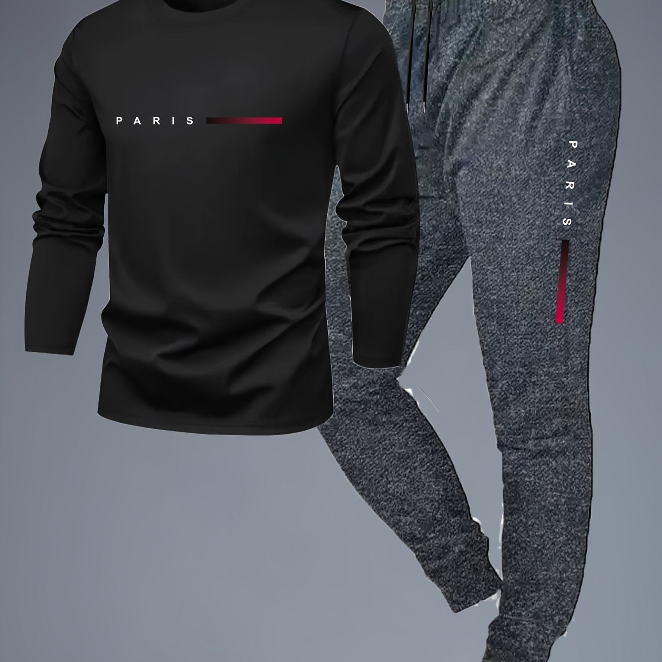 PARIS Men's Tracksuit - Red Shirt &amp; Black Jogger Pants