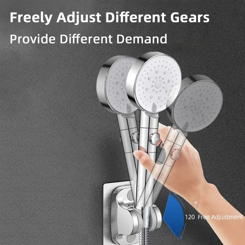 Universal Shower Head Holder No Drill Showerhead Bracket Adjustable Wall Mounted Holder for Bathroom Accessories Stable Rotation - Daisan Mart