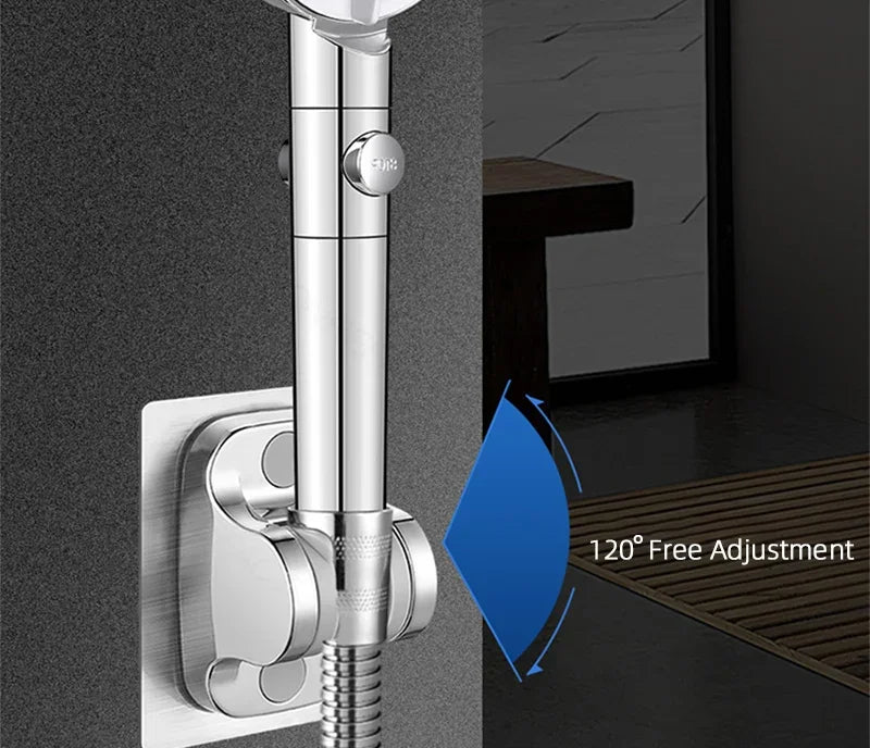 Universal Shower Head Holder No Drill Showerhead Bracket Adjustable Wall Mounted Holder for Bathroom Accessories Stable Rotation - Daisan Mart