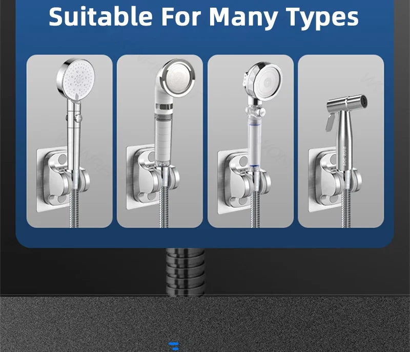 Universal Shower Head Holder No Drill Showerhead Bracket Adjustable Wall Mounted Holder for Bathroom Accessories Stable Rotation - Daisan Mart