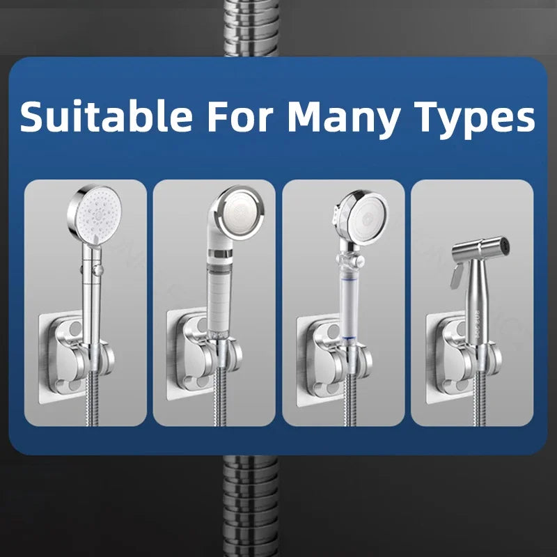Universal Shower Head Holder No Drill Showerhead Bracket Adjustable Wall Mounted Holder for Bathroom Accessories Stable Rotation - Daisan Mart