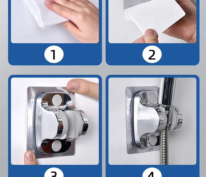 Universal Shower Head Holder No Drill Showerhead Bracket Adjustable Wall Mounted Holder for Bathroom Accessories Stable Rotation - Daisan Mart