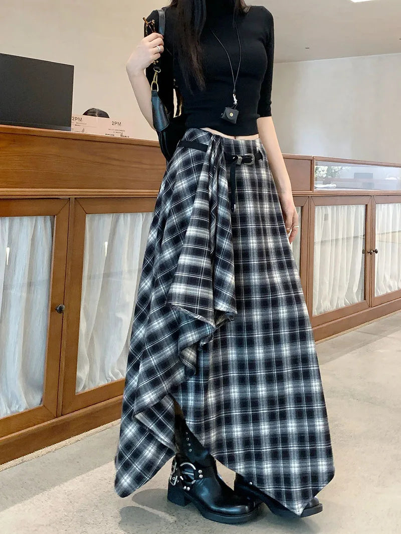 Chân Váy Len Caro Vintage Nữ Y2K Phong Cách Hàn Quốc - Daisan Mart