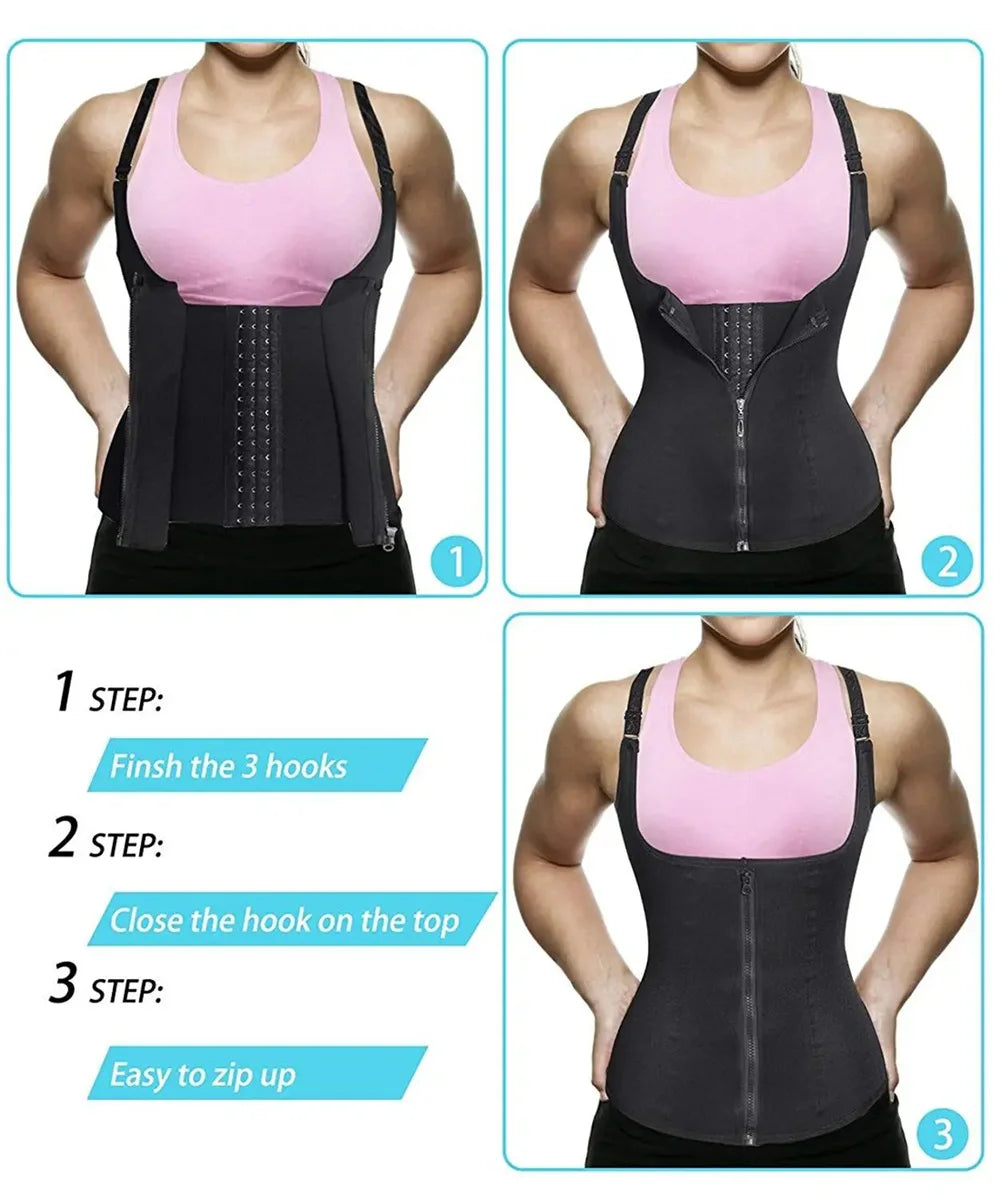Waist Trainer Tank Top For Women Zipper Body Shaper Tummy Control Sleeveless Top, Women's Activewear Body Shaping Underwear - Daisan Mart
