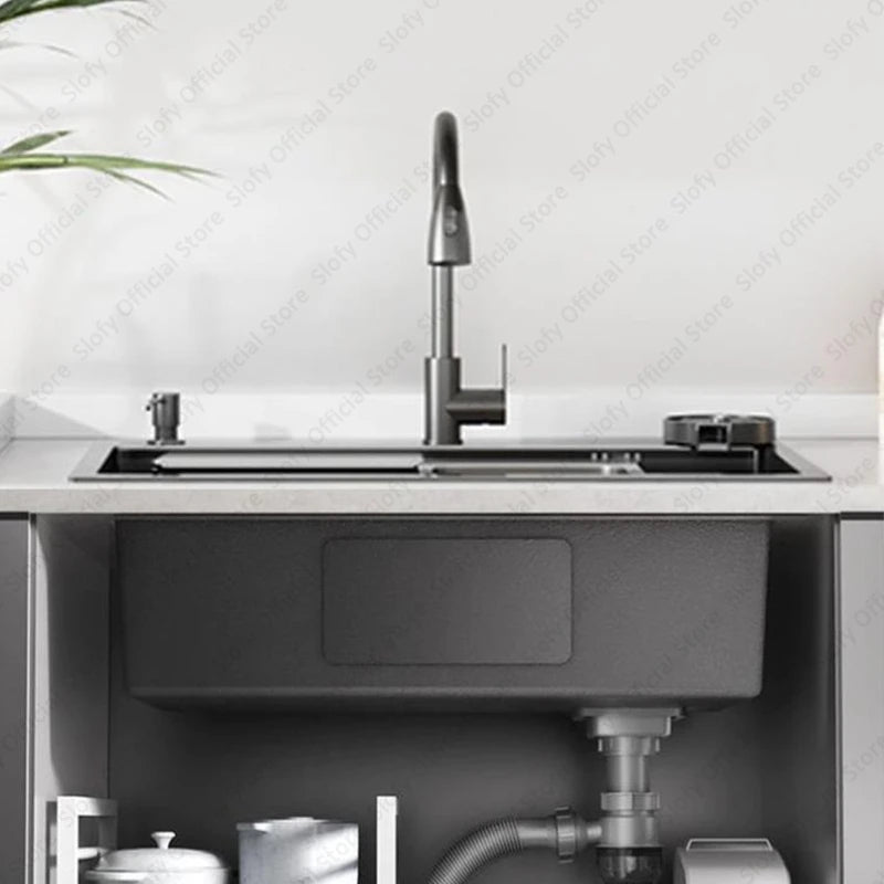 Multifunctional Kitchen Sink Large Capacity Single Bowl Stainless Steel Sink Vegetable Workstation With Faucet Drain Accessories - Daisan Mart