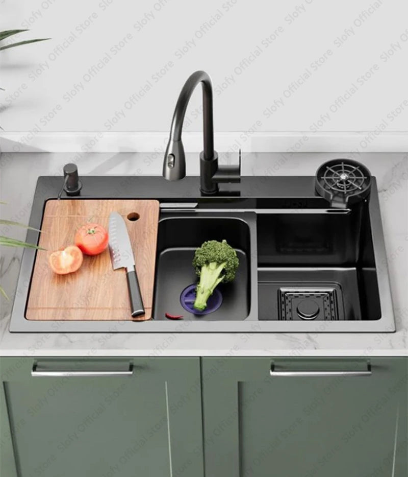 Multifunctional Kitchen Sink Large Capacity Single Bowl Stainless Steel Sink Vegetable Workstation With Faucet Drain Accessories - Daisan Mart