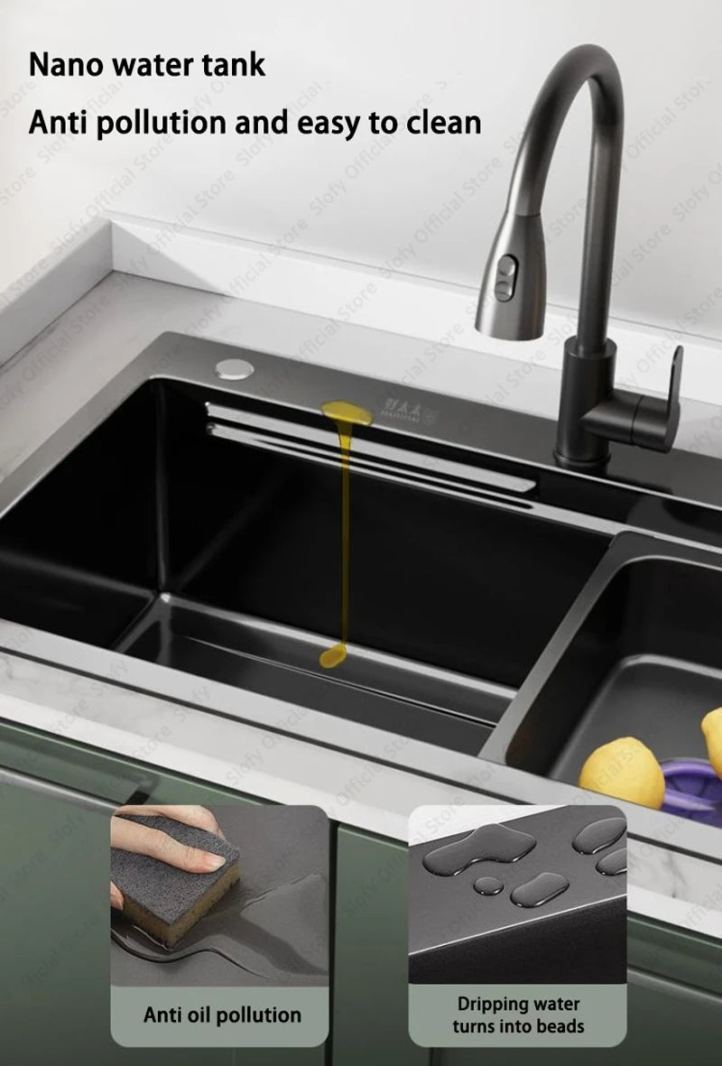 Multifunctional Kitchen Sink Large Capacity Single Bowl Stainless Steel Sink Vegetable Workstation With Faucet Drain Accessories - Daisan Mart