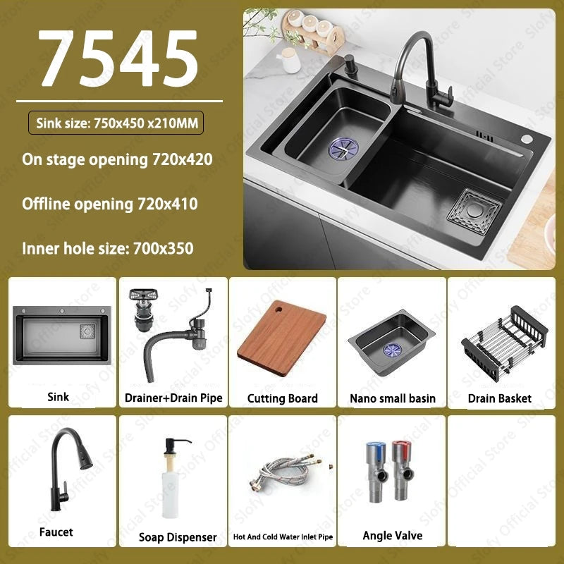 Multifunctional Kitchen Sink Large Capacity Single Bowl Stainless Steel Sink Vegetable Workstation With Faucet Drain Accessories - Daisan Mart