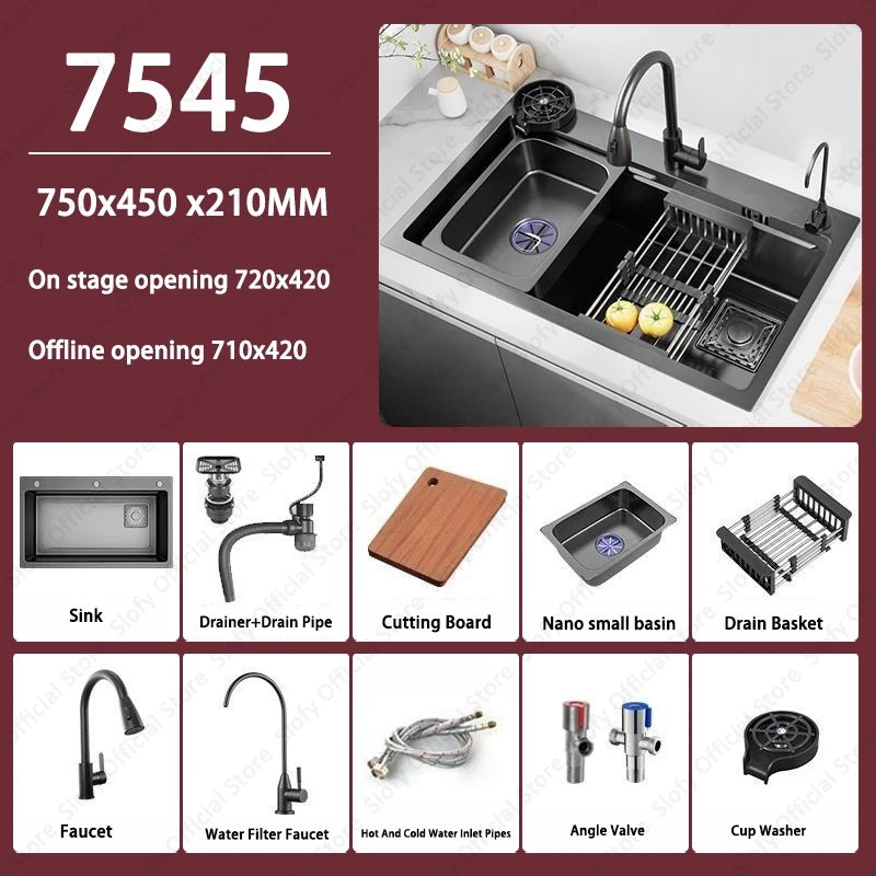 Multifunctional Kitchen Sink Large Capacity Single Bowl Stainless Steel Sink Vegetable Workstation With Faucet Drain Accessories - Daisan Mart