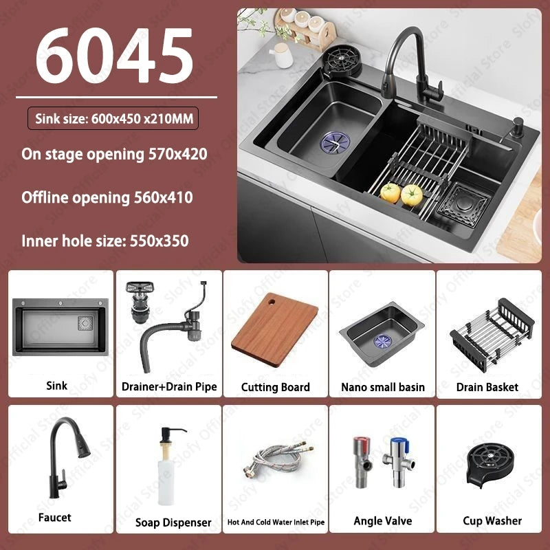 Multifunctional Kitchen Sink Large Capacity Single Bowl Stainless Steel Sink Vegetable Workstation With Faucet Drain Accessories - Daisan Mart