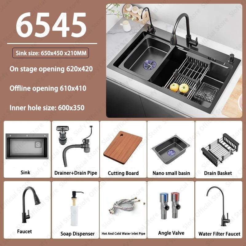 Multifunctional Kitchen Sink Large Capacity Single Bowl Stainless Steel Sink Vegetable Workstation With Faucet Drain Accessories - Daisan Mart
