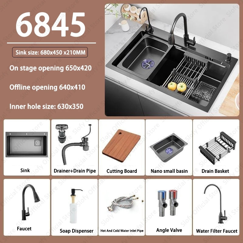 Multifunctional Kitchen Sink Large Capacity Single Bowl Stainless Steel Sink Vegetable Workstation With Faucet Drain Accessories - Daisan Mart