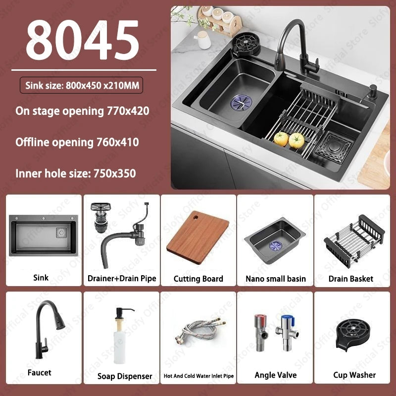 Multifunctional Kitchen Sink Large Capacity Single Bowl Stainless Steel Sink Vegetable Workstation With Faucet Drain Accessories - Daisan Mart