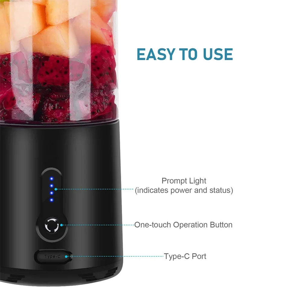 Portable Blender Powerful 6 Balde Personal juicer For Shakes And Smoothies Usb Rechargeable Portable Cup Fruit Fresh Juice Mixer - Daisan Mart