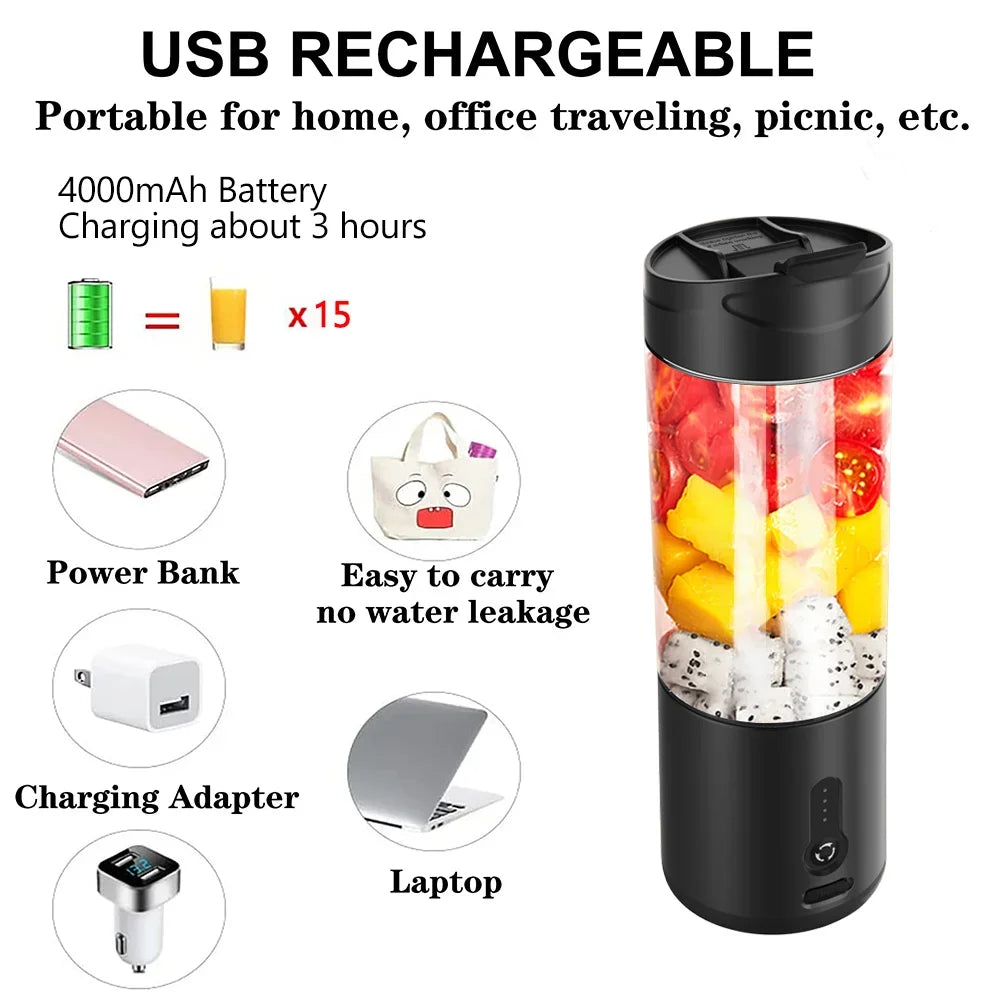 Portable Blender Powerful 6 Balde Personal juicer For Shakes And Smoothies Usb Rechargeable Portable Cup Fruit Fresh Juice Mixer - Daisan Mart