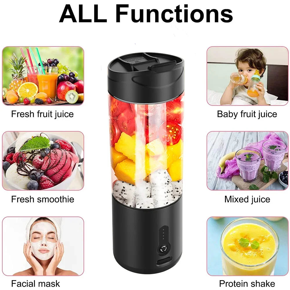 Portable Blender Powerful 6 Balde Personal juicer For Shakes And Smoothies Usb Rechargeable Portable Cup Fruit Fresh Juice Mixer - Daisan Mart
