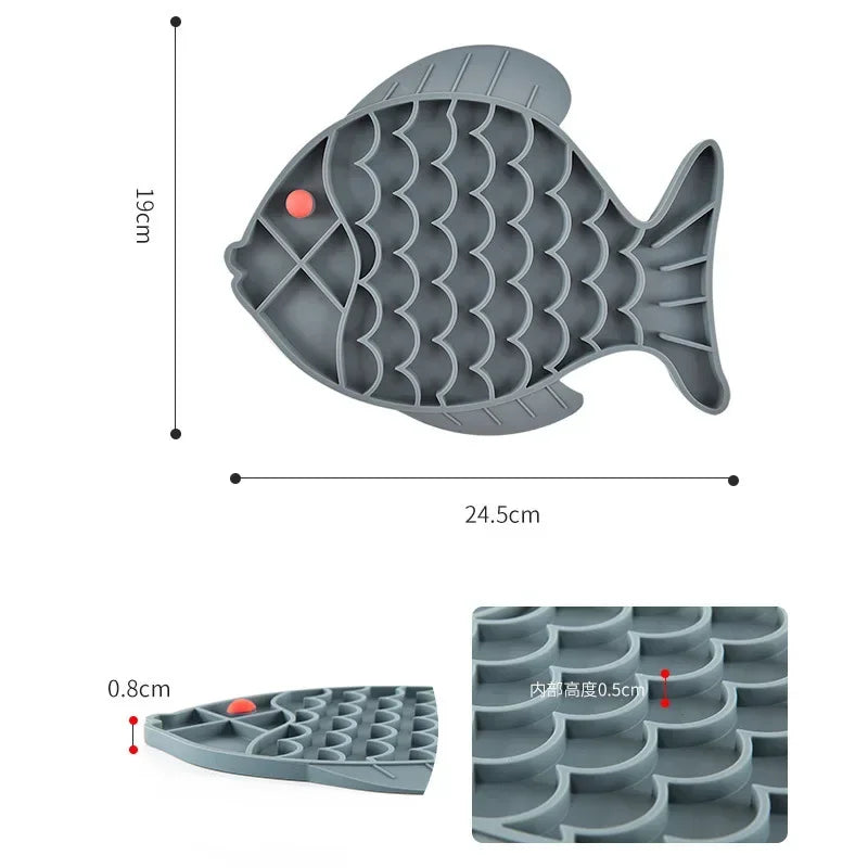 Fish Shaped Slow Feeding Bowl for Dogs and Cats - Silicone Material