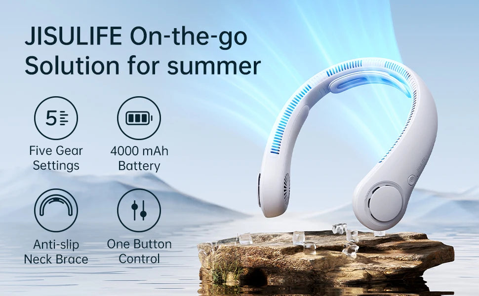 Quạt Đeo Cổ JISULIFE 5000mAh, 5 Tốc Độ, Tiện Dụng - Daisan Mart