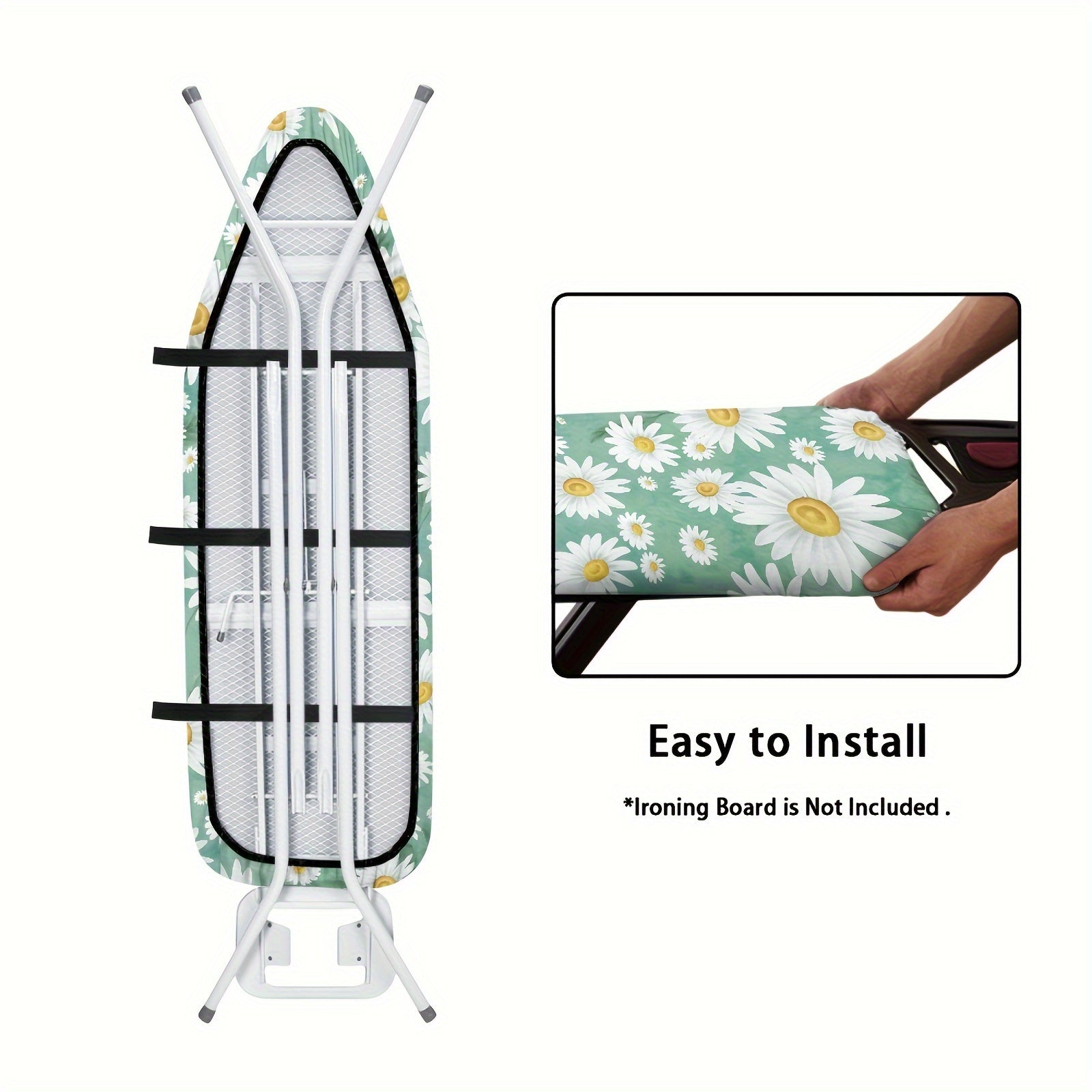 Blue Daisy Flower Ironing Board Cover - Dust-Proof Polyester Washable Ironing Board Protector with Elastic Edges for Standard Sizes (52-55" Length, 13-16" Width) - Daisan Mart