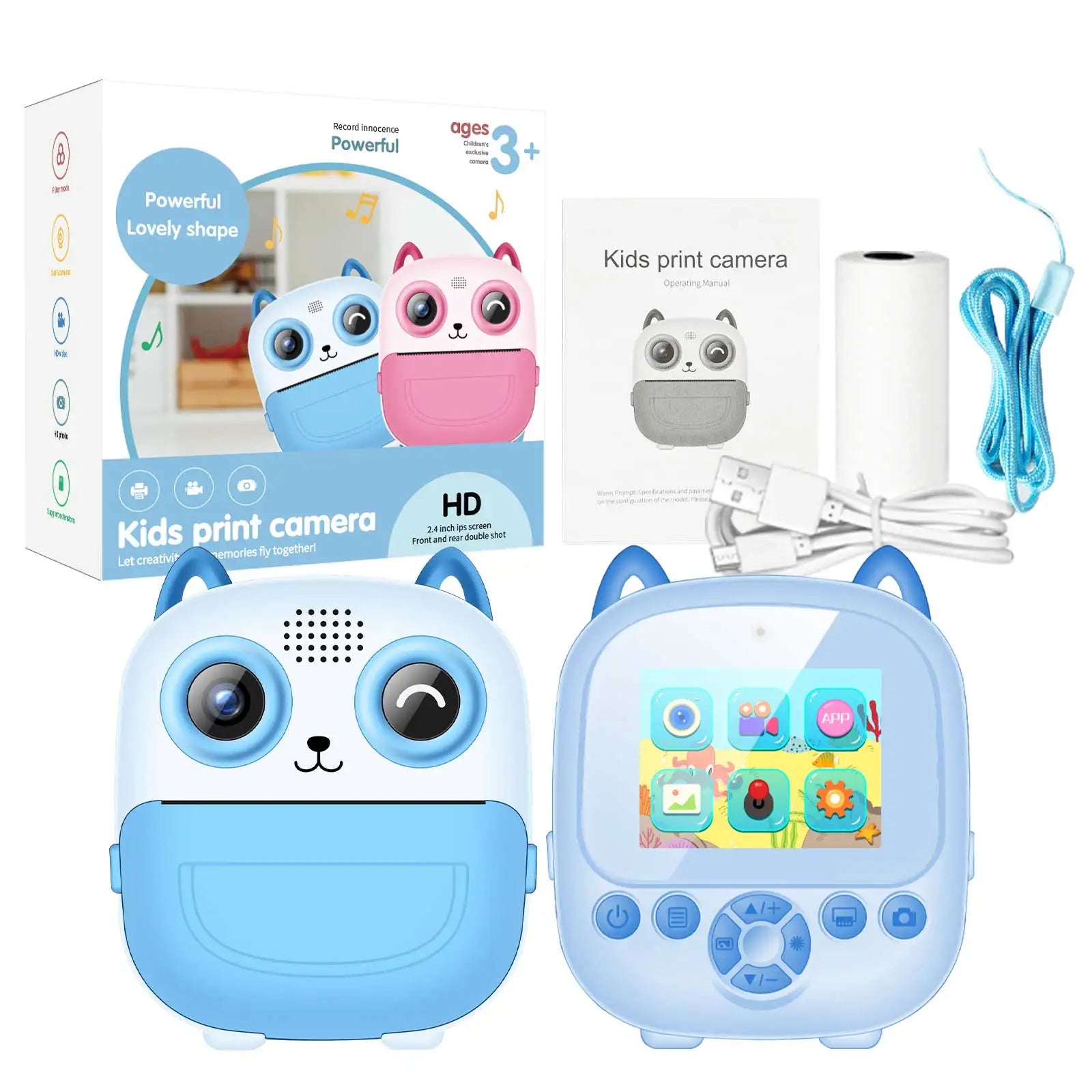 1080p HD Kids Instant Printer Camera with Thermal Paper