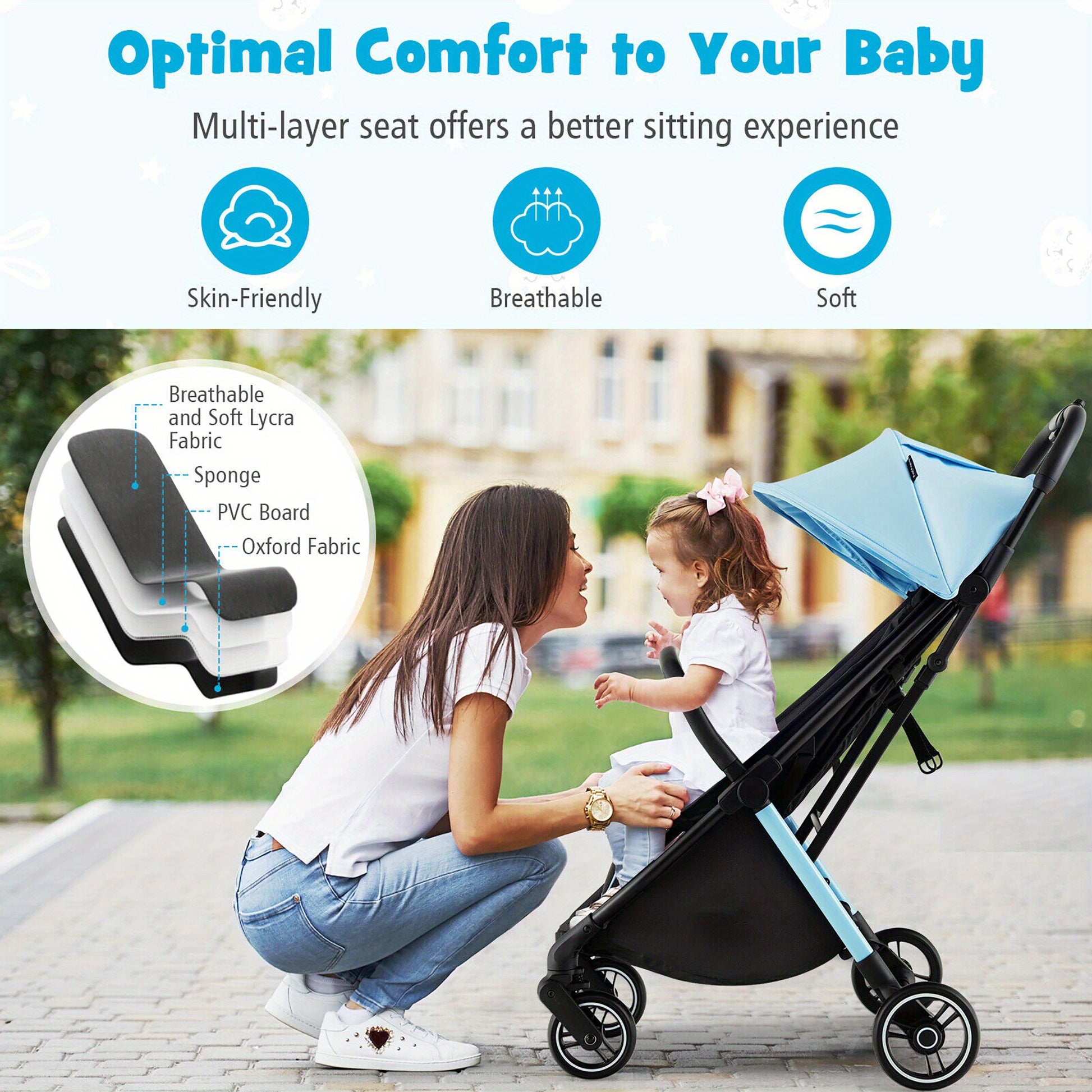 Xe đẩy em bé Gymax gấp gọn khung nhôm xanh tiện lợi - Daisan Mart