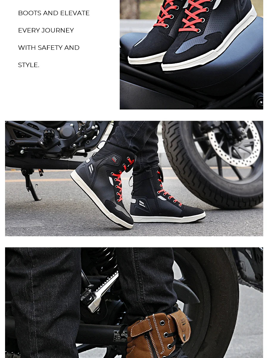 Giày Boots Nam Đi Xe Máy Phản Quang Bảo Hộ Thoáng Khí