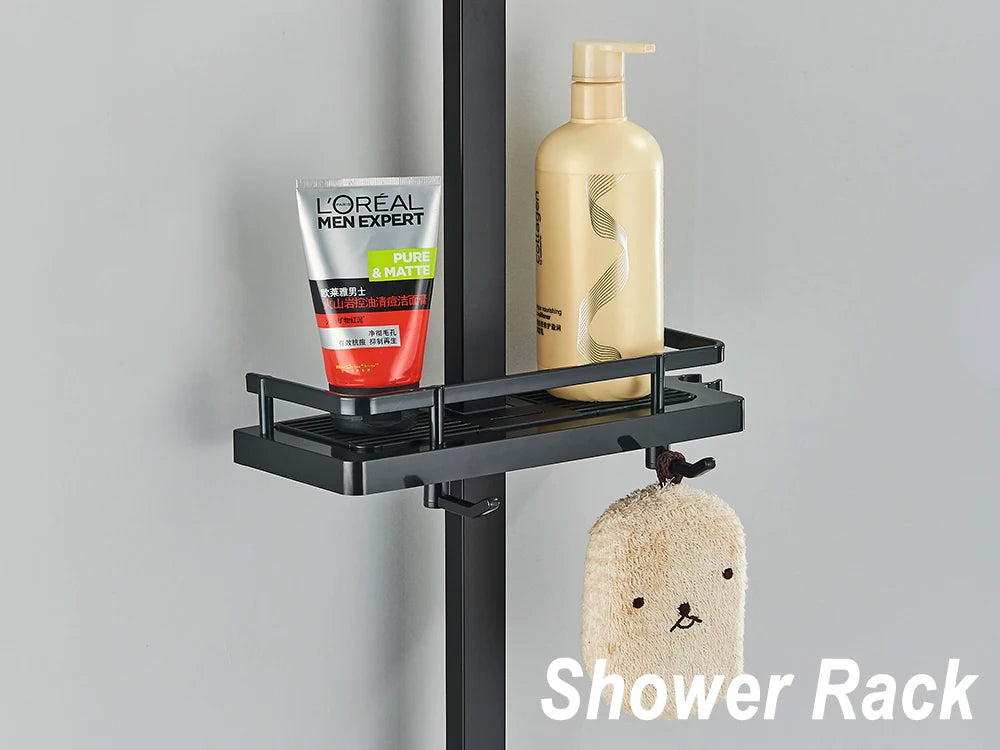 Chrome Brass Shower Faucet Set Rainfall Bathtub Tap With Bathroom Shelf 4 Function Height Adjust Shower Mixer Crane Fast Delivey - Daisan Mart