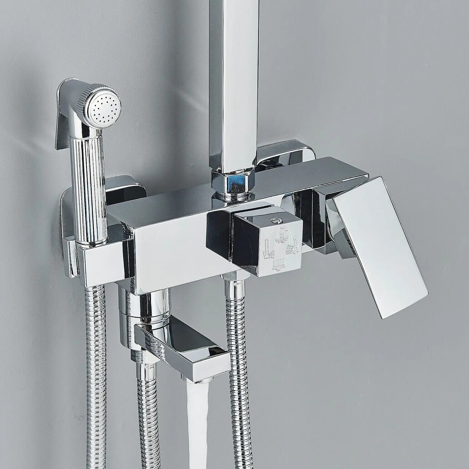 Chrome Brass Shower Faucet Set Rainfall Bathtub Tap With Bathroom Shelf 4 Function Height Adjust Shower Mixer Crane Fast Delivey - Daisan Mart