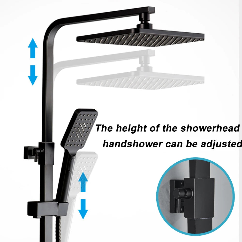 Chrome Brass Shower Faucet Set Rainfall Bathtub Tap With Bathroom Shelf 4 Function Height Adjust Shower Mixer Crane Fast Delivey - Daisan Mart