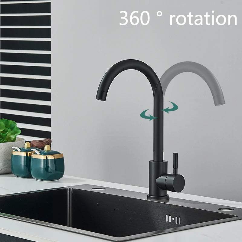Matte Kitchen Faucet Deck Sinks Faucet High Arch 360 Degree Swivel Cold Hot Mixer Water Tap - Daisan Mart