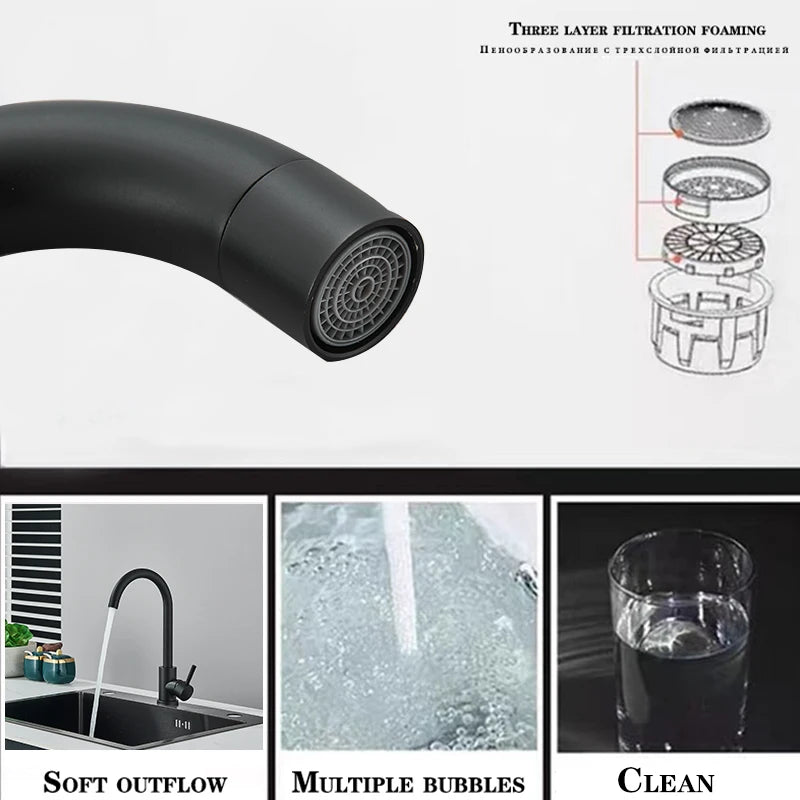 Matte Kitchen Faucet Deck Sinks Faucet High Arch 360 Degree Swivel Cold Hot Mixer Water Tap - Daisan Mart