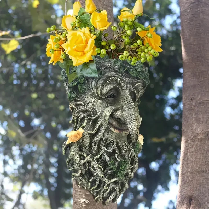 Nature-Themed Tree Spirit Statue Floral-Accented Face for Garden & Outdoor Display Made of Polyresin Art Pattern Flower - Daisan Mart