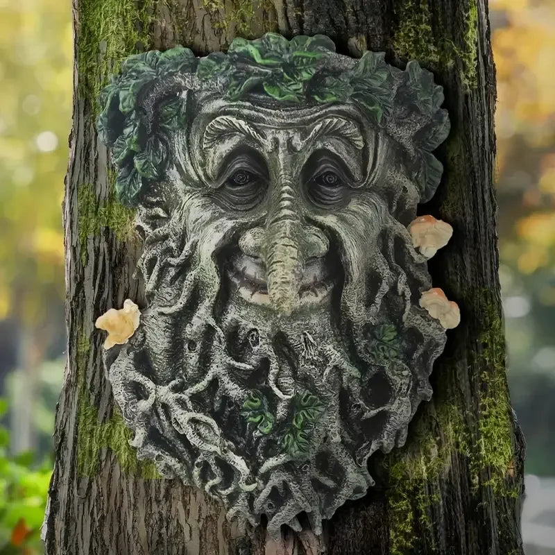 Nature-Themed Tree Spirit Statue Floral-Accented Face for Garden & Outdoor Display Made of Polyresin Art Pattern Flower - Daisan Mart