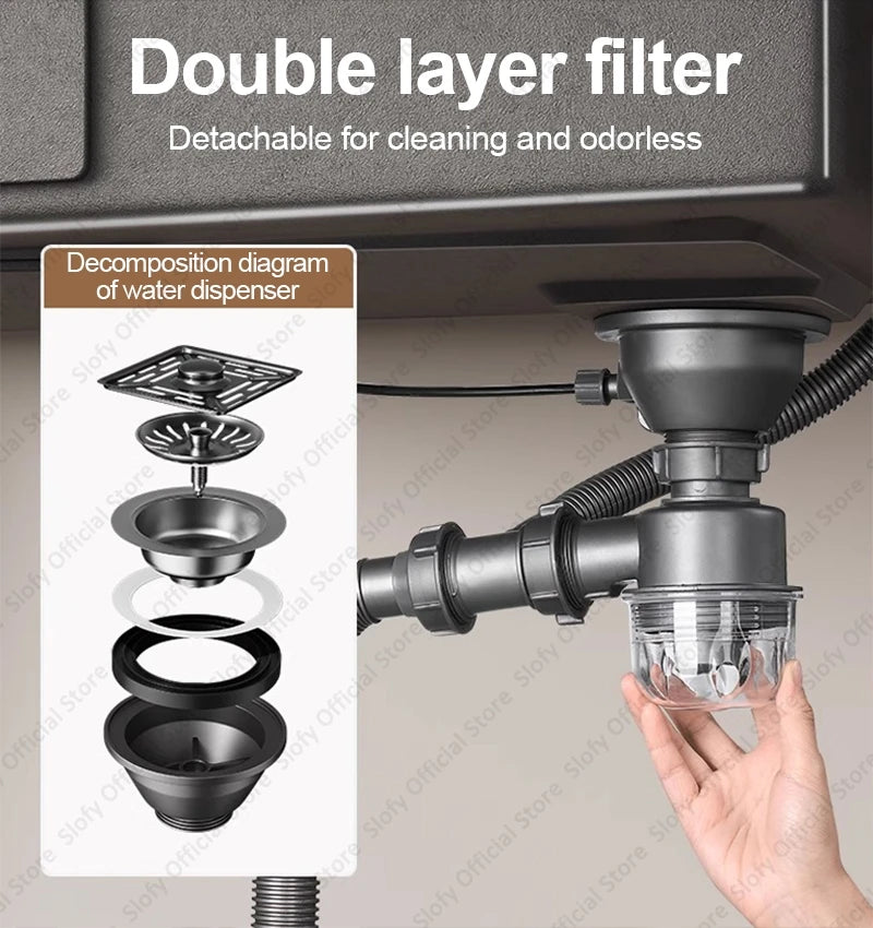 304 Stainless Steel Kitchen Sink Black Single Bowl Thickened Material Wear-Resistant Vegetable Workstation Drainage Accessories - Daisan Mart