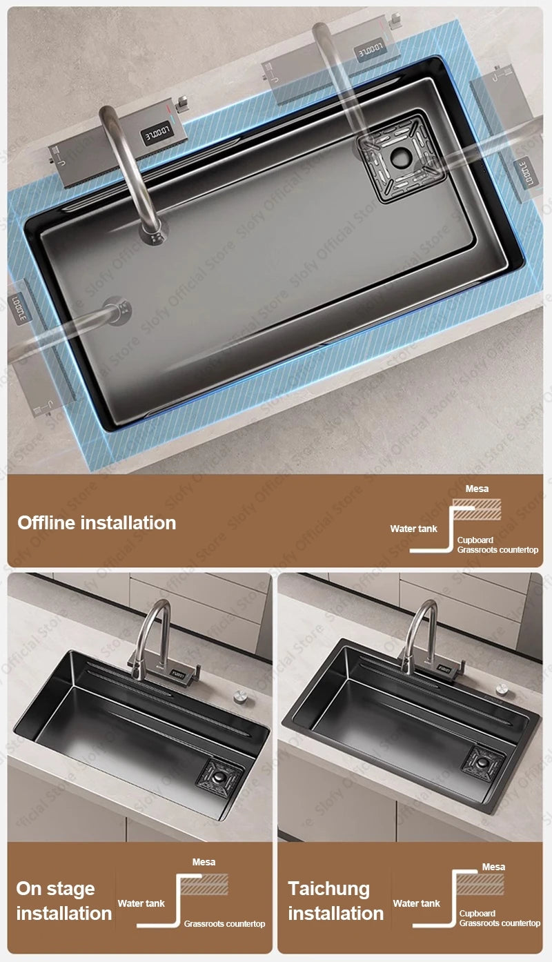 304 Stainless Steel Kitchen Sink Black Single Bowl Thickened Material Wear-Resistant Vegetable Workstation Drainage Accessories - Daisan Mart