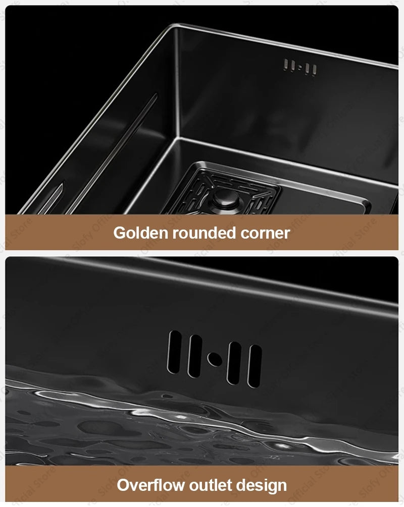 304 Stainless Steel Kitchen Sink Black Single Bowl Thickened Material Wear-Resistant Vegetable Workstation Drainage Accessories - Daisan Mart