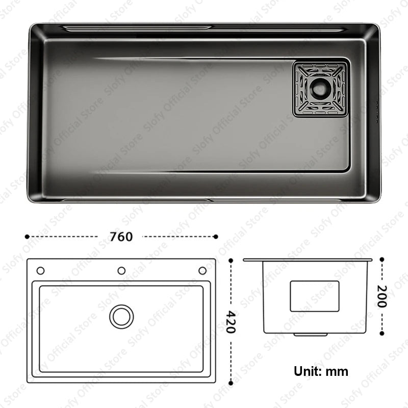 304 Stainless Steel Kitchen Sink Black Single Bowl Thickened Material Wear-Resistant Vegetable Workstation Drainage Accessories - Daisan Mart