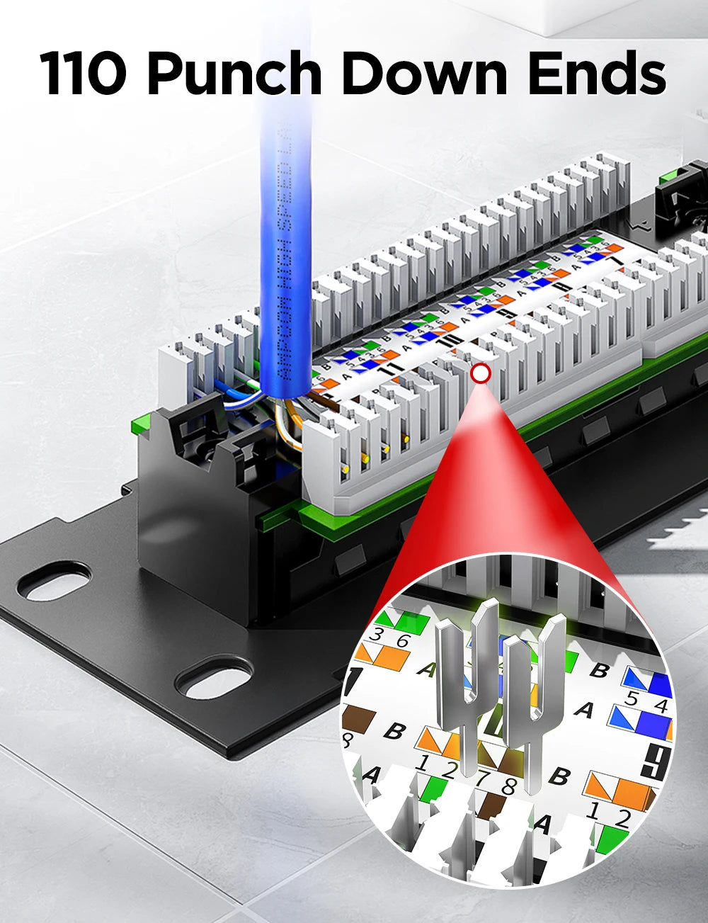 Bảng Patch Panel 12 Cổng Cat6A AMPCOM kèm Giá Treo - Daisan Mart