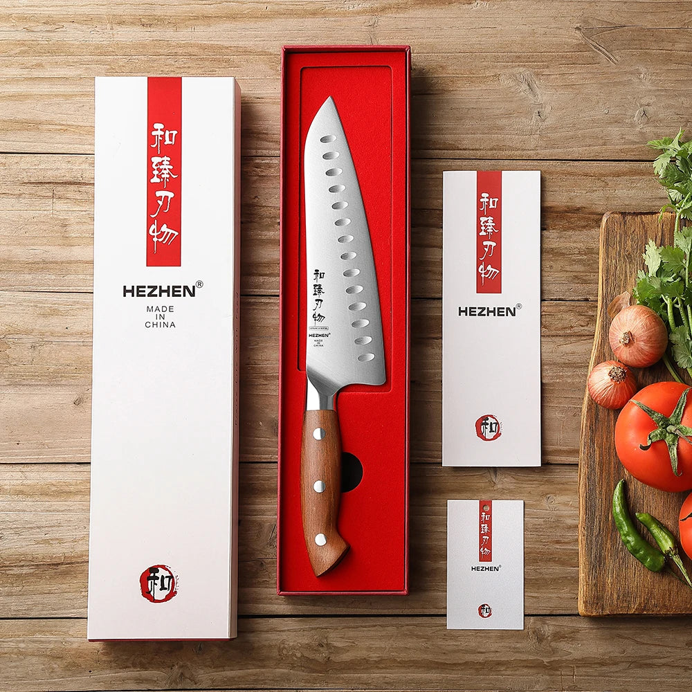 Dao Bếp HEZHEN 8.1 Inch Lưỡi Thép Cán Gỗ Đỏ - Daisan Mart