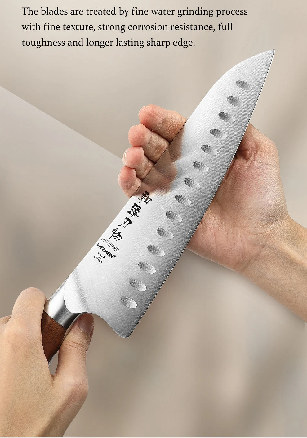 Dao Bếp HEZHEN 8.1 Inch Lưỡi Thép Cán Gỗ Đỏ - Daisan Mart