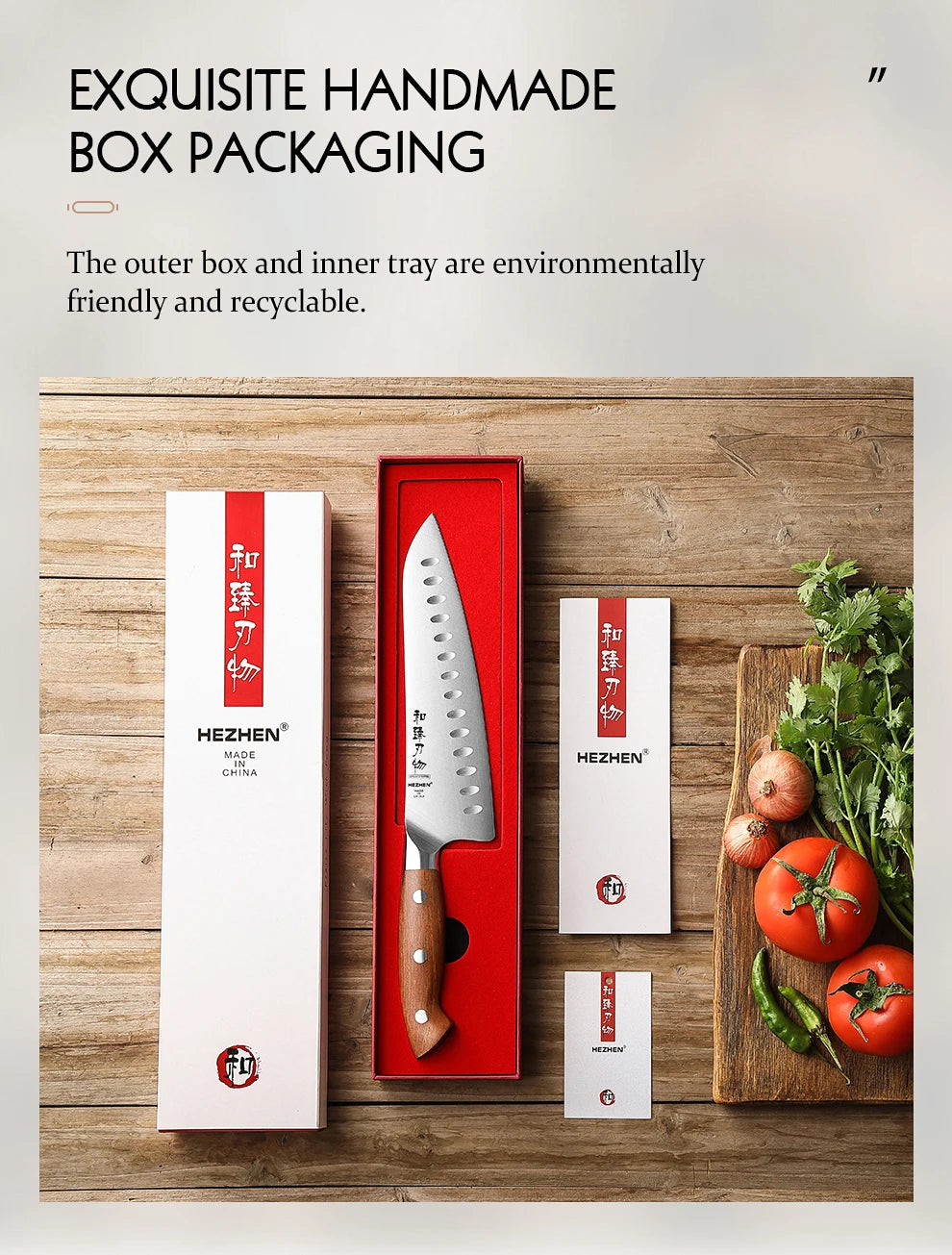 Dao Bếp HEZHEN 8.1 Inch Lưỡi Thép Cán Gỗ Đỏ - Daisan Mart