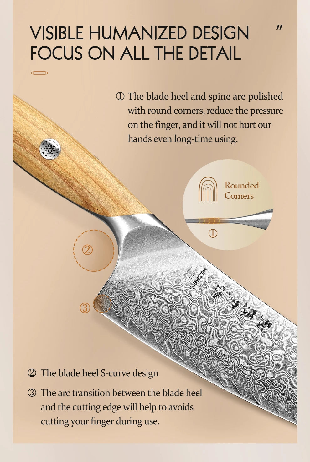 HEZHEN 1PC Or 2PC Knife Set 73 Layer Damascus Steel Powder Steel Core Sharp Kitchen Knives Olive Wood Handle Gift Box - Daisan Mart