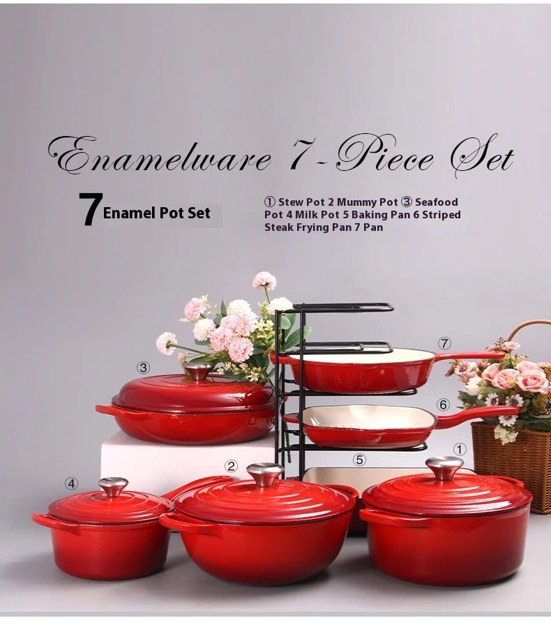 Durable Multi-Purpose Enameled Cast Iron Pot and Pan Set