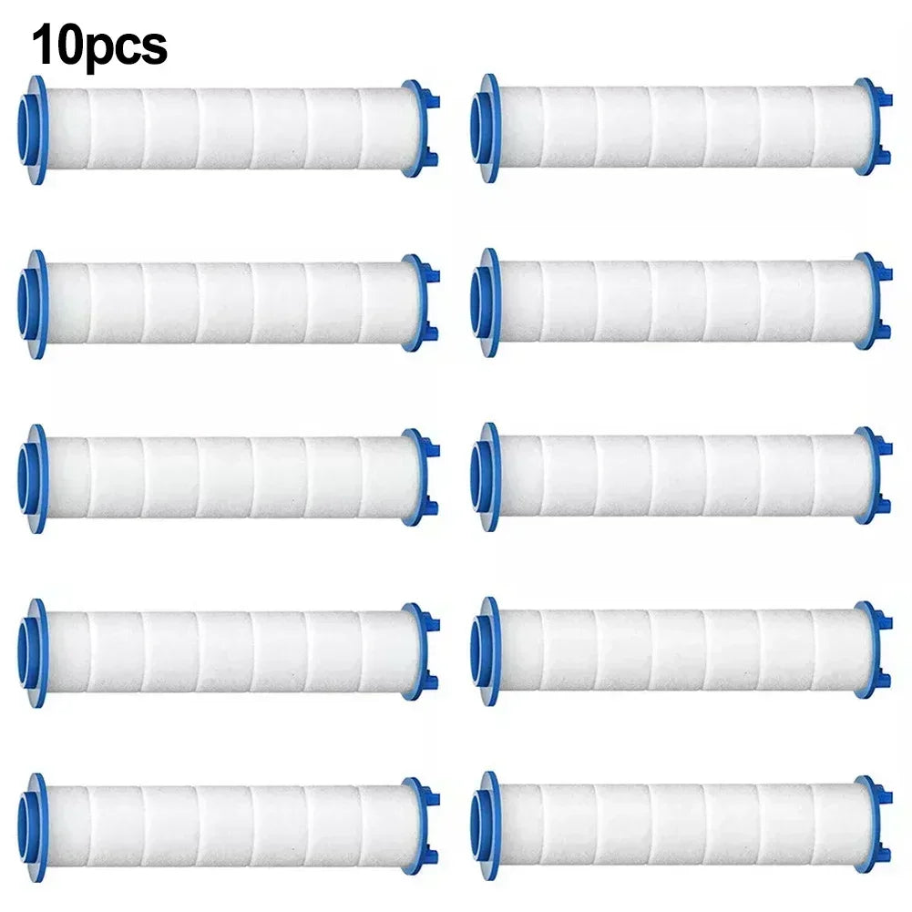 10 lõi lọc màu trắng, viền xanh, xếp thành 4 hàng ngang, mỗi hàng 3 lõi.