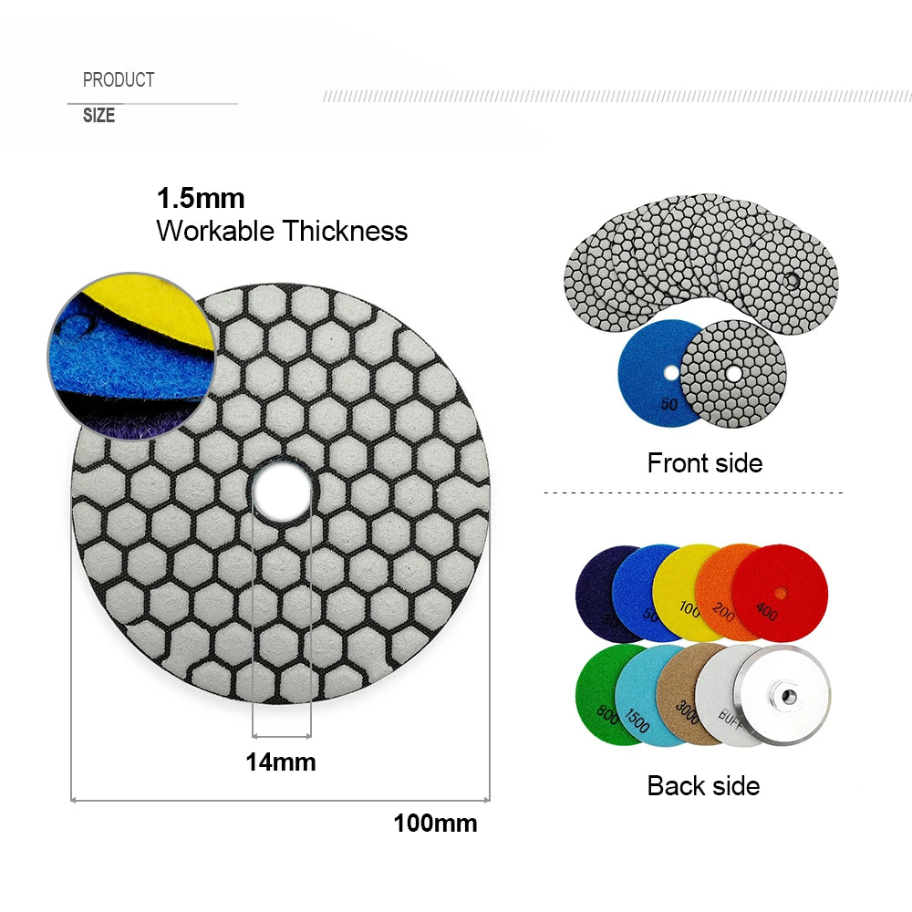 Bộ 7 Đĩa Mài Kim Cương 100mm Đánh Bóng Đá Marble - Daisan Mart