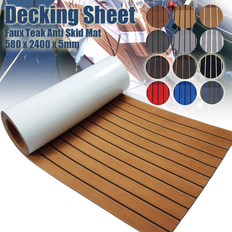 Tấm lót sàn giả gỗ màu nâu sọc đen, kích thước 580 x 2400 x 5mm, có nhiều màu tùy chọn.