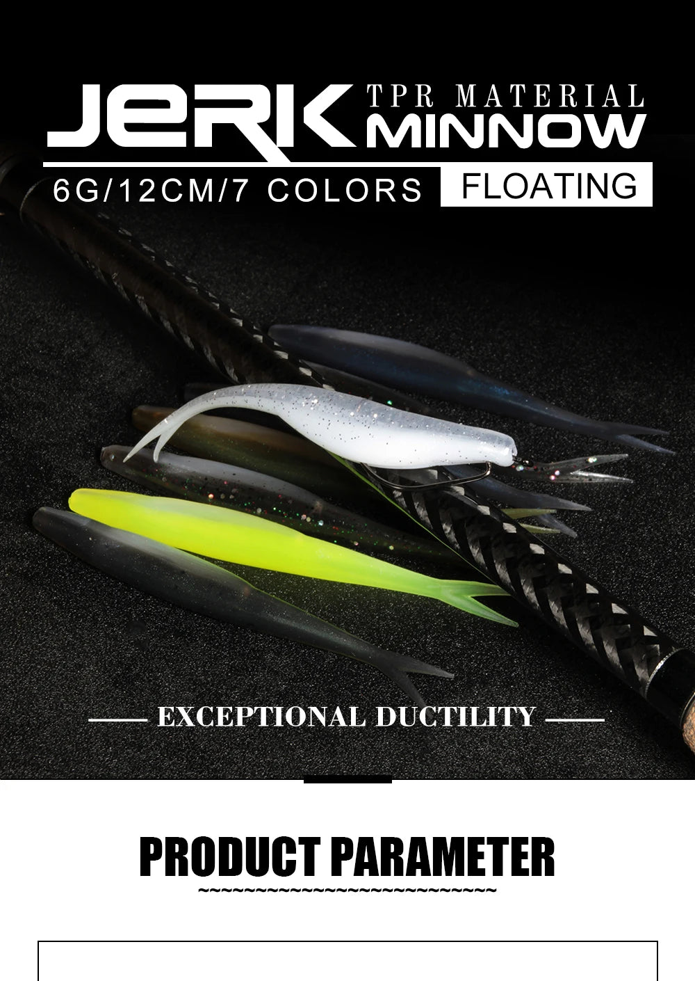 Spinpoler TPR Floating 5”Jerk Bait Shad Minnow Soft Fishing Lure 10x Tough Artificial Bait Split Tail Drop Shot Bass Pike Zander - Daisan Mart