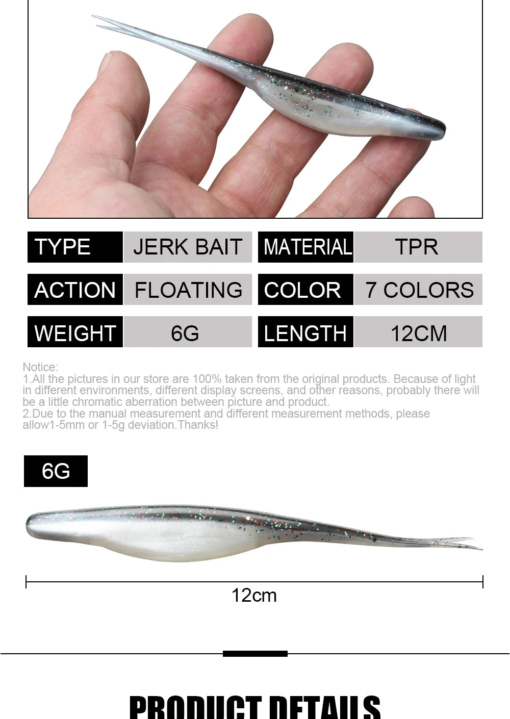 Spinpoler TPR Floating 5”Jerk Bait Shad Minnow Soft Fishing Lure 10x Tough Artificial Bait Split Tail Drop Shot Bass Pike Zander - Daisan Mart