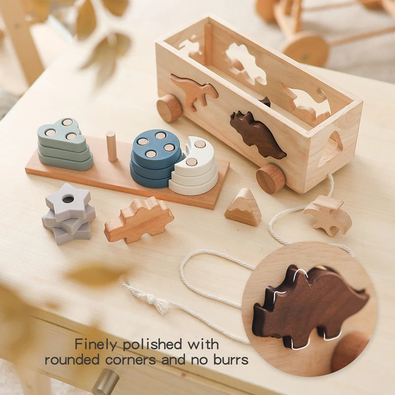 Ô tô Khủng Long Gỗ Thông Minh Đa Năng Montessori - Daisan Mart